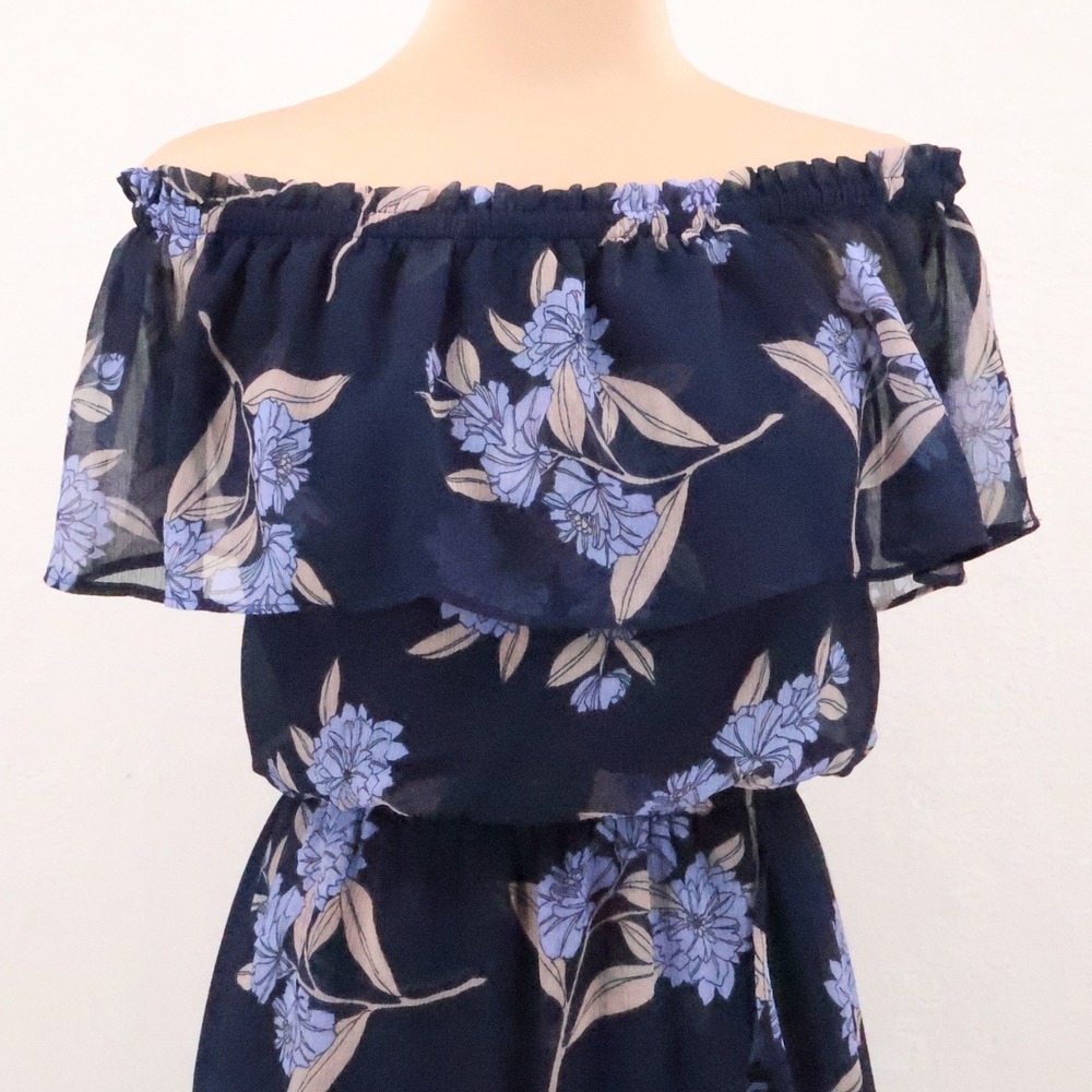 Express Floral Off Shoulder Maxi Dress Size XS Wedding Guest Ruffle Chiffon - Picture 2 of 11